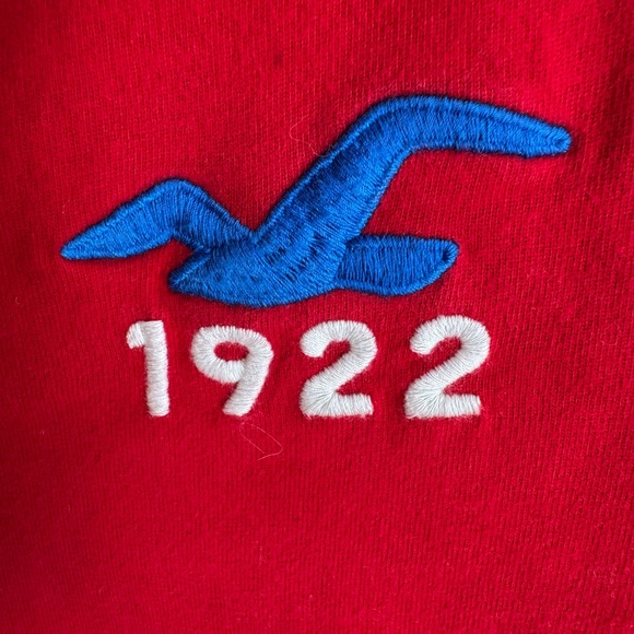 Hollister Vibrant Red Henley Shirt with Blue Logo 100% Cotton - Picture 3 of 9